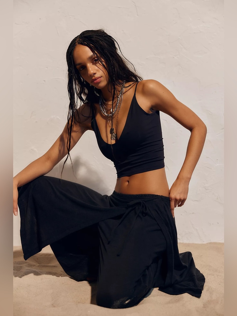 Free People Black Wrap Skirt Wide-Leg Pants - Picture 3 of 8